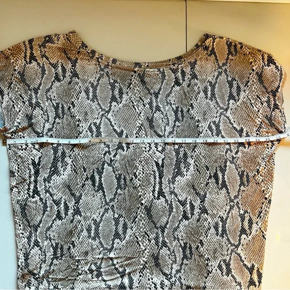 Snake Print Draped Oversized Top Brown Tan Boho Chic Zara Anthro Y2K Batwing L - Picture 8 of 11